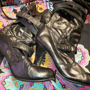 Black strappy boots